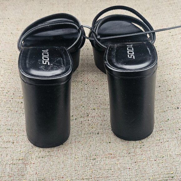 SODA Women Strappy Wedge Heel Sandal Black Vegan Faux Leather Shoes Size 6M - Picture 7 of 13